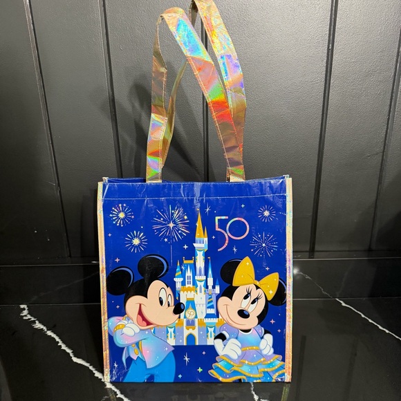 Title: Disney World 50th Anniversary Reusable Tote Bag Blue - Picture 2 of 5